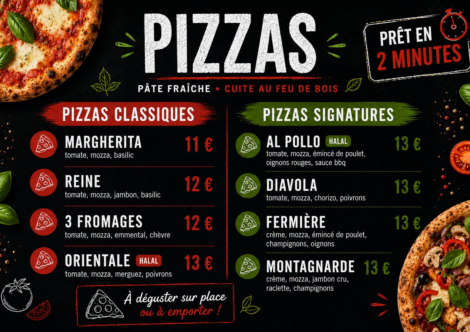 Carte des pizzas ACS Bowling